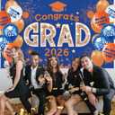 Blue Orange Graduation Decorations Class of 2026 Banner with 18 Pcs Balloons Set - Large Congrats Grad 2026 Graduation Backdrop Decor, Blue Graduate Balloons Grad Party Decorations
