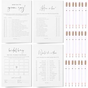 GardenCity Bridal Shower Games Bundle - 5 Bridal Shower Games and Pencils for 30 Guests, Double-Sided Cards, Minimalist