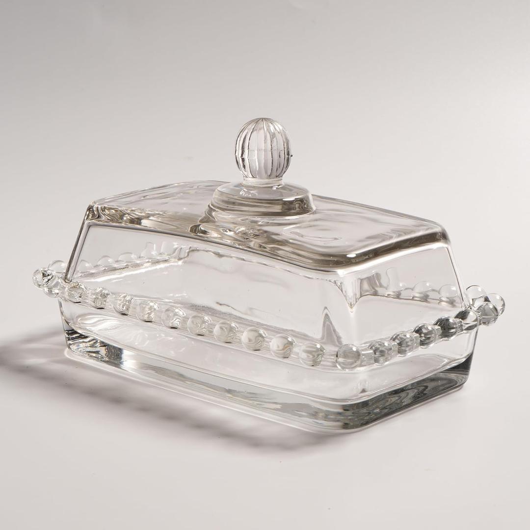 Glass Butter Dish with Lid for Countertop, Clear Crystal Glass Covered Butter Stick Holder Tray, Butter Storage Container for Fridge