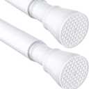 2 Pack White Tension Curtain Rod for Windows 28 to 48 inch, Adjustable Expandable Pressure Spring Curtain Rod No Drilling, 7/8" Curtain Rod for Bedroom Doorway Closet Door