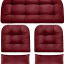 MAGIC ELEPHANT Wicker Chair Cushions, Indoor Outdoor Memory Foam Wicker Furniture Cushions Set of 5, 1 Loveseat and 2 U-Shape and 2 Long Waterproof Cushions for Patio Furniture Bench (Red)