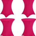 4 Pack 32x43 Inch Cocktail Table Cover Spandex Stretch Square Corners Tablecloth, Beige Cocktail Round Table Cloth, Fitted High Top Table for Bar, Weddings, Birthday, Banquet, Party (Pink)