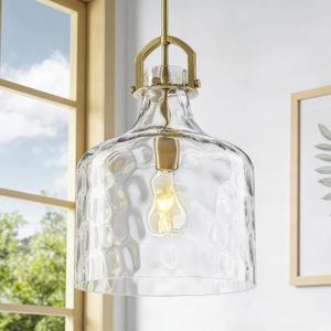 Oversized Large Hammered Glass Pendant Lights Kitchen Island Lighting, Brass Brushed Gold Pendant Light Fixtures with 15"H Clear Glass, Modern Kitchen Pendant Lighting over Island Sink Dining Room E26, Extra Large