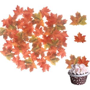 90 Pcs Edible Fall Leaves Gold Leaf Cupcake Toppers, For your Party Cake Toppers Decoration