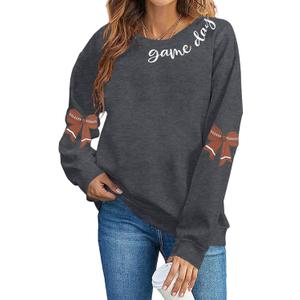 DUTUT Game Day Sweatshirt Women: Cute Football Bow Graphic Pullover Tops Casual Football Season Long Sleeve Shirt (Gray, XXL)