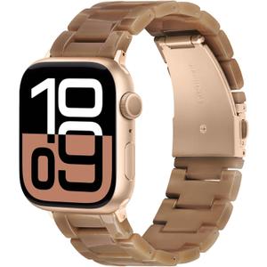 V-MORO Lightweight Bands Compatible with Apple Watch Series 11/10/9/8/7 38/40/41/42mm Fashion Cute Bracelet Band Rose Gold Stainless Steel Buckle Watch Strap for iwatch Series SE/6/5/4/3/2/1,Caramel