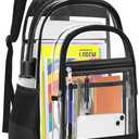 Clear Backpack, Heavy Duty PVC Transparent Backpack with Reinforced Straps, See Through Multiple Pockets Large Capacity Bookbag for Concert Work Security Travel Festival (Black) (Medium)