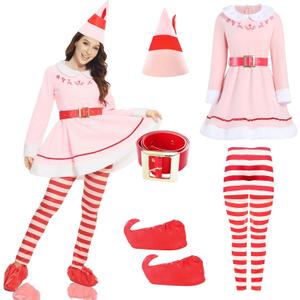 Elves Costume for Women Christmas Elves Outfit with Hat & Accessories,Halloween Christmas Cosplay Costumes for Adults, L
