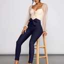XXTAXN Women's Casual High Waist Stretch Trousers Solid Pencil Pants with Tie (S)