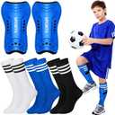 Liliful 4 Pcs Soccer Shin Guards Set for Girl Kids Youth Include 1 Shin Guards & 3 Sport Socks Protective Lightweight Gear Leg Pads Gear for 3-15 Girls Boy Children Teens (Small, Blue)