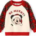 Disney family matching sweatshirt Stitch Mickey Spiderman print long sleeve winter Christmas mom dad kids loose fit red (6-7 Years, Off-white)