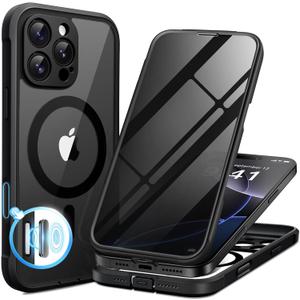 BERFY for iPhone 16 Pro Max Case, Compatible with MagSafe, Built-in Privacy Screen Protector and Camera Protection, Anti-Spy Full Body Shockproof Clear Phone Case for 16 Pro Max 6.9", Black