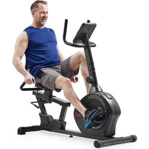 Sunny Health & Fitness Smart Recumbent Bike w/Wide Cushioned Seat & Back, Indoor Cycling Machine for Adult/Seniors Home Exercise, Free SunnyFit App Connection