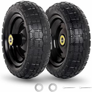 GICOOL 10" Flat-Free Solid Tire and Wheel Replacement 4.10/3.50-4, with 5/8" Axle Bore Hole, 2.2" Offset Hub, Compatible with Hand Truck Tire Garden Wagon Trolley Dolly