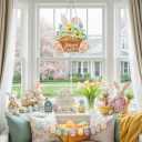Door Wreath Easter Wooden Easter Door Wreath Easter Wreath Door Easter Wreaths Wooden Door Decoration Easter Bunny Easter Egg Easter Decoration Hanging for Front Doors, Walls, Windows