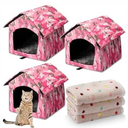 Dansydaisy 3 Set Waterproof Stray Cats Shelter Cat Houses for Outdoor Winter Warm Foldable Pet Cave with Soft Blankets Animal Tent Bed for Winter Feral Puppy Weatherproof  (Style 2, Pink)