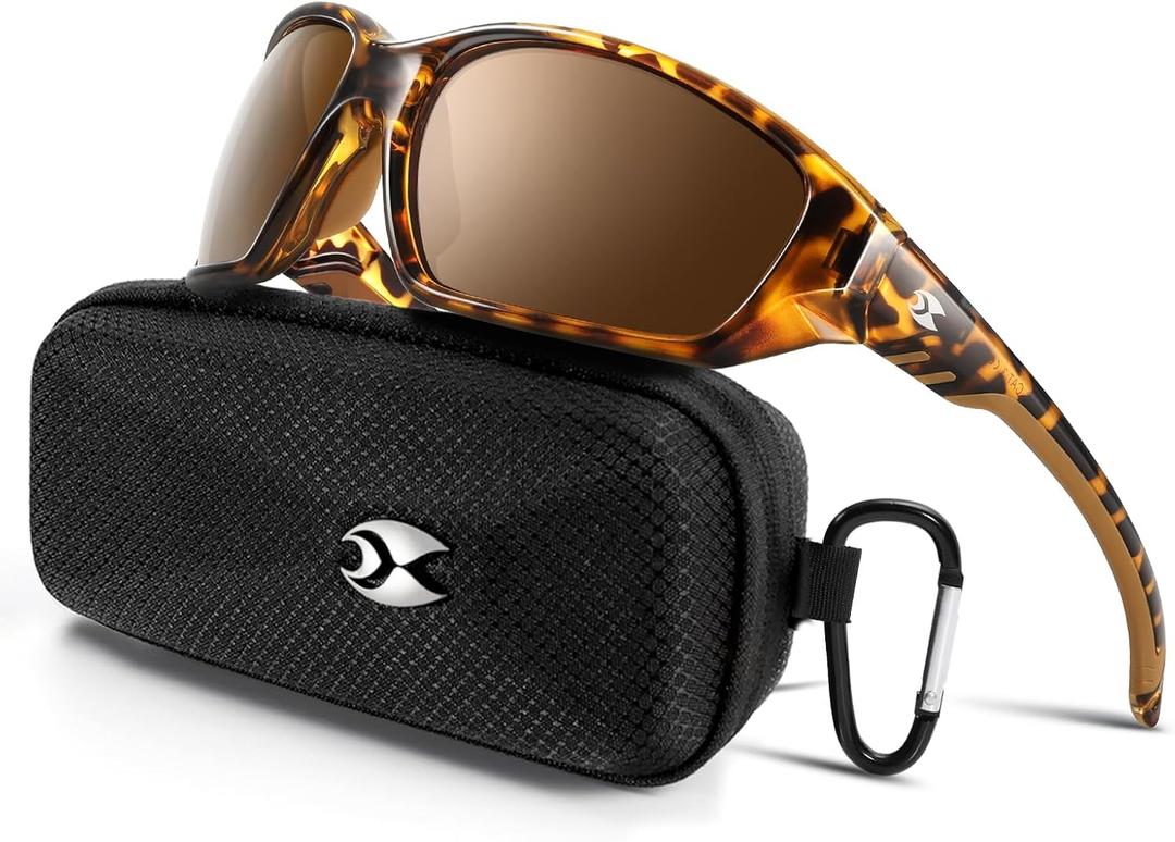 suoso Sports Polarized Sunglasses for Men: Womens UV400 Protection Sun Glasses Wrap Around Goggles for Fishing Driving TR90, C06-leopard Frame Brown