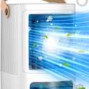 FANCOLE Mini Air Conditioner, 3-IN-1 Small Air Conditioner w/ 3-Level Humidify & 3 Speeds, 7-Color Night Lights, Top Fill Tank for 8H Cooling, Desk Portable Air Conditioners for Bedroom Room Office