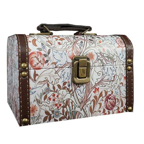 XIAOAIKA Vintage Decorative Storage Box with Handle, Retro Floral William Morris Keepsake Organizer Chest for Jewelry, Trinkets, Gift Packaging and Home Decor, 7 x 5.6 x 4.7 Inch