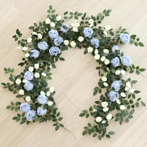Two-Tone Rose Vine 2pcs 74.8in Dual-Color Artificial Rose Vines, Bendable Artificial Wreaths, Hanging Flower Vines for Wall Decoration, Railings, Door Fraden, PartyWedding Decorations (Blue)