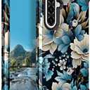 PIXIU Unique Flower Pattern Compatible with Samsung Galaxy A36/A56 case, Heavy Duty Dual Layer Shockproof Full-Body Protective Sturdy Hybrid Cute Rugged Case for Women,Girls,Kids-Blue Floral (A06)