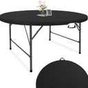 Fivenl 5 FT Round Folding Tables Black Foldable Table, Fold-in-Half with Carrying Handle Portable Plastic Table for Party, Dining, Wedding, Camping, Picnic, Indoor Outdoor Events (Black)