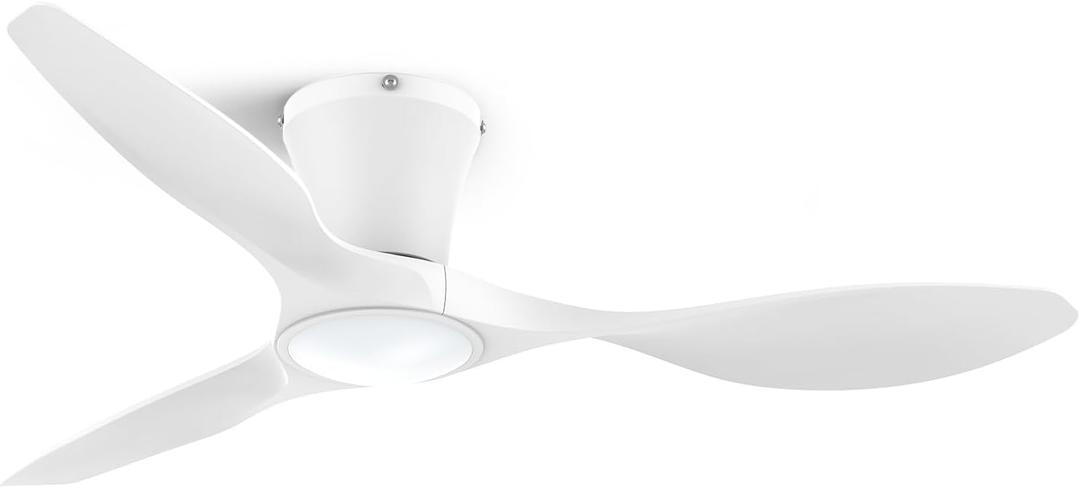 ocioc 42 inch Ceiling Fans with Lights and Remote, Dimmable Ceiling Fans with Reversible Quiet DC Motor, Flush Mount, 3CCT, White Ceiling Fan for Bedroom Living Room Indoor/Outdoor