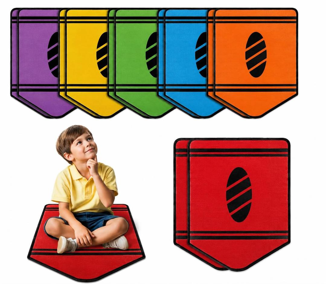 Vindany 12 Pack Crayon-Shaped Classroom Rug for Kids, Non-Slip Carpet for Classroom Seating, Sit Spots Floor Mats for Preschool Kindergarten Daycare, Flexible Seating for Learning & Circle Time