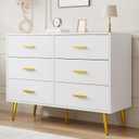 GarveeHome 6 Drawer Dresser, Modern Wooden Dresser with Gold Handles and Storage Space, Chest of Drawers for Bedroom, Hallway, Living Room and Entryway, White