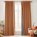 RYB HOME 100% Blackout Fall Curtains for Bedroom Linen Texture, Burnt Orange Curtains for LivingRoom/Office/Sliding Door, Thermal Insulated Farmhouse HomeDecor, Luxury Privacy Drape, W52xL84, 2 Panels