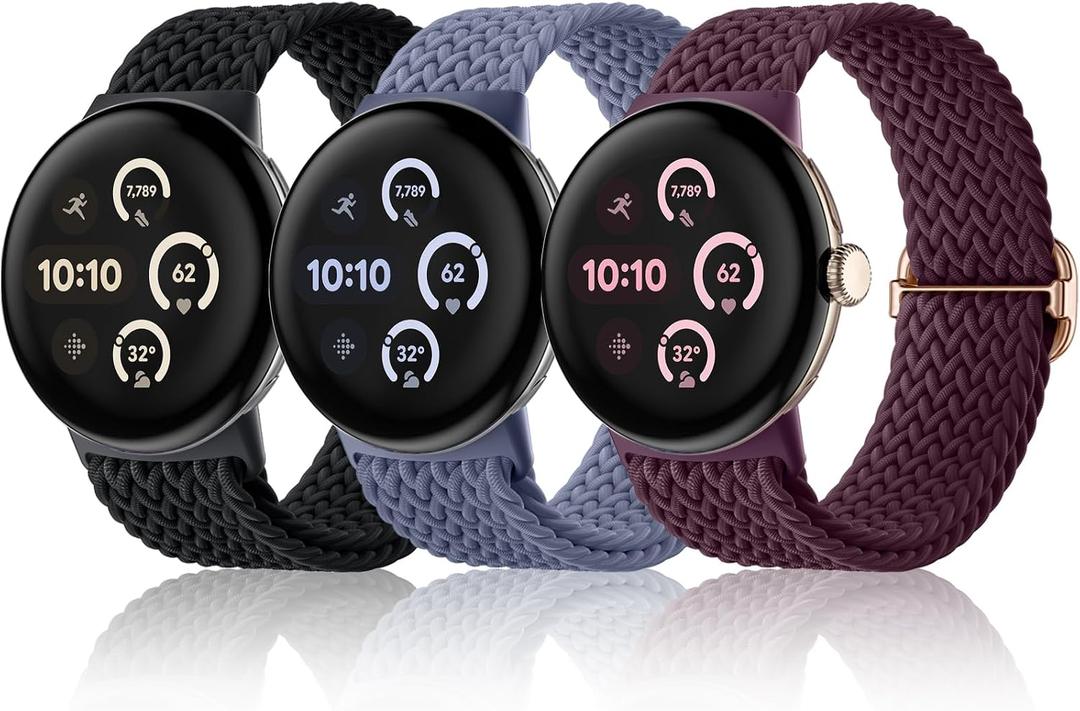 Maledan Braided Stretchy Band Compatible with Google Pixel Watch 4 3 41mm/ Pixel Watch 2 1 Band for Women Men, 3 Pack Soft Nylon Breathable Sport Replacement Strap for Google Smartwatch 41mm Accessory