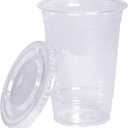 GUSTO Clear Plastic Cups with Flat Lids [10 oz - 100 Count] - Disposable Iced Coffee Cups with Lids - PET Plastic Cold Cups for Smoothies, Juices & To-Go Drinks - Formerly Comfy Package
