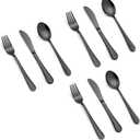 LIANYU 9-Piece Kids Black Silverware Set, Stainless Steel Toddler Utensils, Hammered Metal Flatware Cutlery Set Preschooler, Children Tableware Includes Knives Forks Spoons, Dishwasher Safe