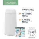 Diaper Genie Classic Diaper Pail Gift Set | Push-N-Lock Odor Control | Includes Starter Refill and Jumbo+ Refill | Holds up to 1,245 Newborn Diapers | Baby Registry Must-Have