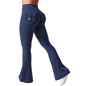YEOREO CoreFlex Flare Leggings with Pockets for Women Scrunch Workout Leggings Butt Lifting Gym Yoga Pants (Medium, Navy Blue)