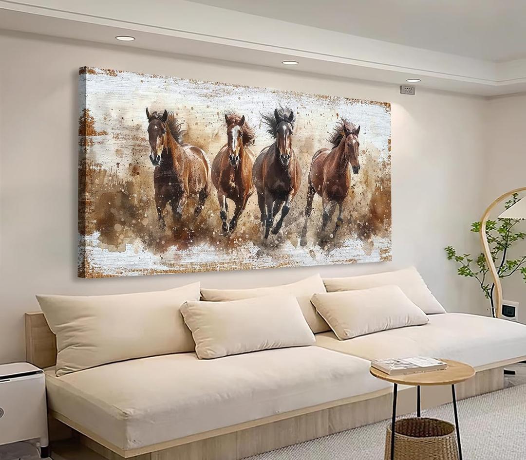 tigeridge Horses Canvas Wall Art - Brown Horse Pictures Animal Wall Decor Running Horses Painting Prints Artwork for Living Room Bedroom Home Office Wall Decorations 20" x 40"