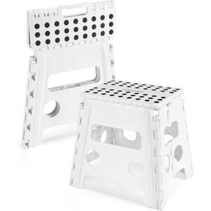 Dyforce Non-Slip Folding Step Stool - 13 inch Height Heavy Duty Foldable Stool for Adults Kids, Plastic Step Stool Camping Stepping Stool - White