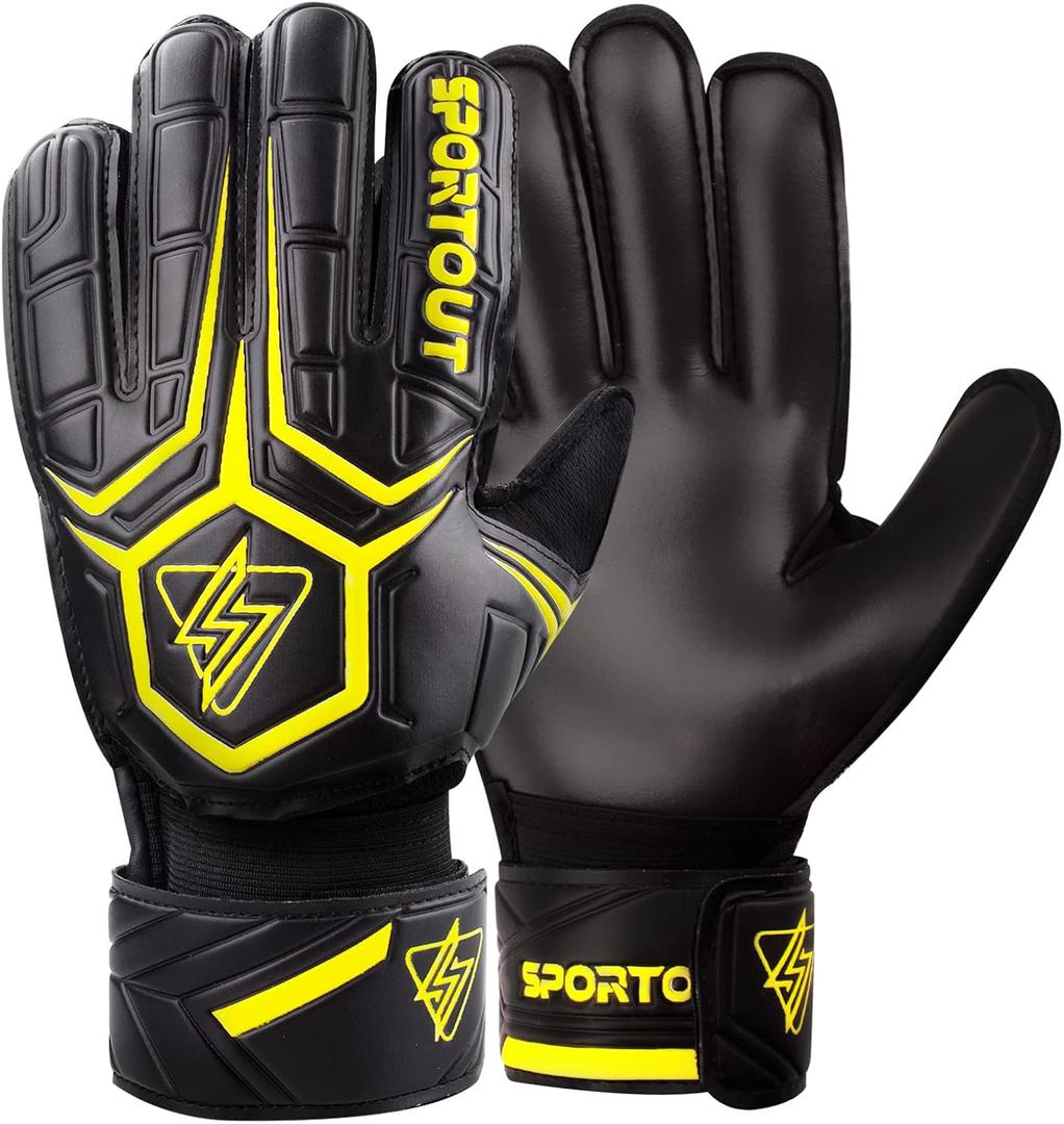 Sportout Goalie Gloves, Goalkeeper Gloves with Finger Protection, Breathable Soccer Goalie Gloves, 4mm Latex, for Kids Youth and Adult, Size: 7