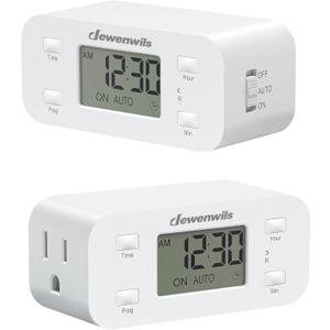 DEWENWILS 24 Hour Programmable Digital Timer Outlet, 2 Pack Timers for Electrical Outlets, Light Timer for Indoor Lamp Fan Aquarium, 1 Grounded Outlet, 125V/15A/1000W, 3 Prong, 1/2 HP
