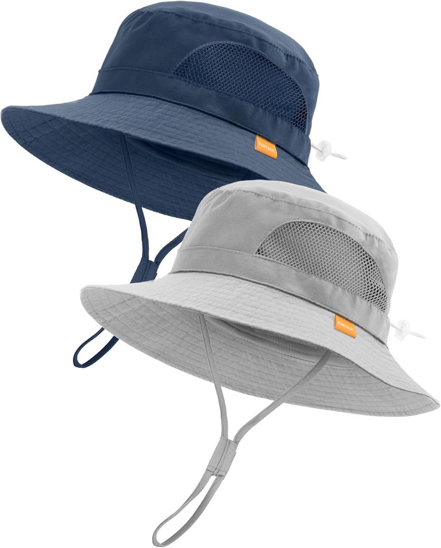 FURTALK Baby Sun Hat UPF 50+ Toddler Kids Bucket Summer Beach Hat for Boys Girls (0-6 Months, Gray+navy)