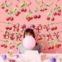 Cherry Theme Birthday Party Decorations ,Includes Happy Birthday Banner, Cherry Banner Hanging Swirls,Vibrant & Fun for Girl Princess Birth Party Cake Table Supplies Decor (Red)