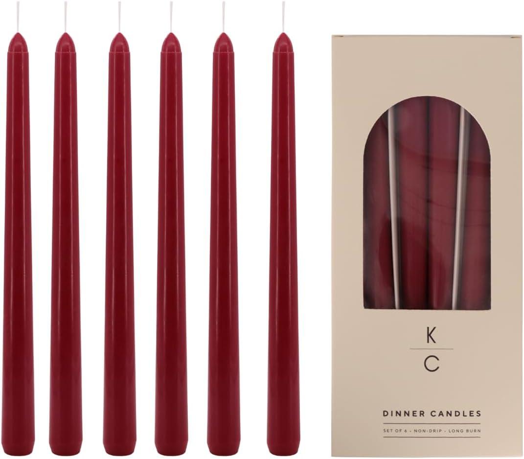 Tapered Dinner Candles - Soy & Paraffin Blend, Dinner Candles with Long-Lasting 7-Hour Burn for Stylish Homes - Candle in Curated Colors Ideal Gift for Hosts, Brides & Event Planners-Merlot (Pack of 6)
