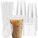 Clawsoff 12 oz 100 Pack Plastic Cups with Lids and Straws, Sturdy Food Safe Iced Clear Coffee Cups Disposable Smoothie Cups for Cold Drinks