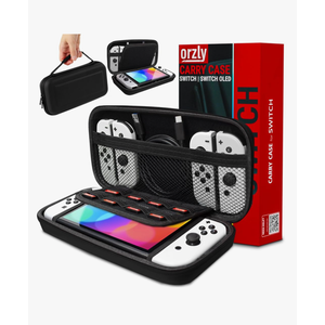 Orzly Carry Case Compatible with Nintendo Switch and New Switch OLED Console -Protective Hard Portable Travel Carry Case Shell Pouch with Pockets for Accessories and Games