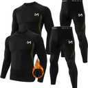 MEETYOO Thermal Underwear for Men,Men's Base Layer,2 Sets Long Johns Lined with Hunting Gear (Large, Black+black)