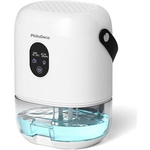 PHILODECO 280 Sq. Ft 35 OZ Dehumidifier, Portable Small Dehumidifiers for Bedroom, Bathroom, Basement,RV with CO mode, Sleep mode, Auto Shut Off, 7 Colorful Lights, White