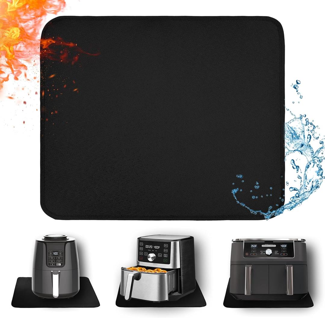 Heat Resistant Mat for Air Fryer, 15 x 18in Heat Resistant Mat for Countertop, Fireproof Silicone Countertop Protector Appliance Slider Hot pod for Air Fryer, Coffee Maker, Toaster, Oven (Black)
