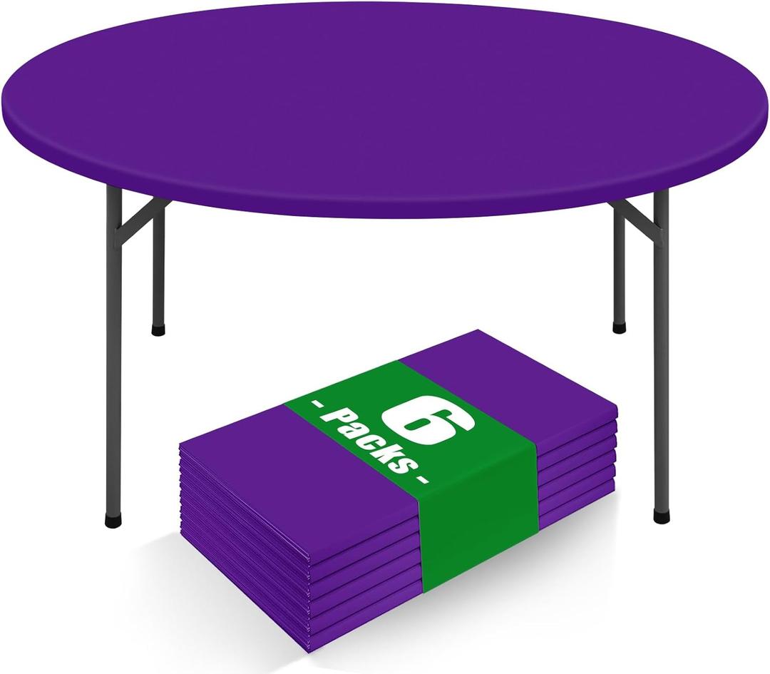 Moosfor Round Spandex Tablecloth 6 Pack, Elastic Fitted Waterproof Tablecloths for 45"-56" Tables, Stretch Washable Picnic Table Cover for Camping, Dining, Indoor and Outdoor, Purple