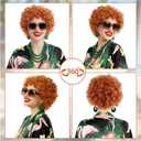 Maiteenly 6 Pcs Carnival Landlady Women Costume Curly Wig Print Caftan Dresses Jewelry Set and Sunglass for Cosplay Party