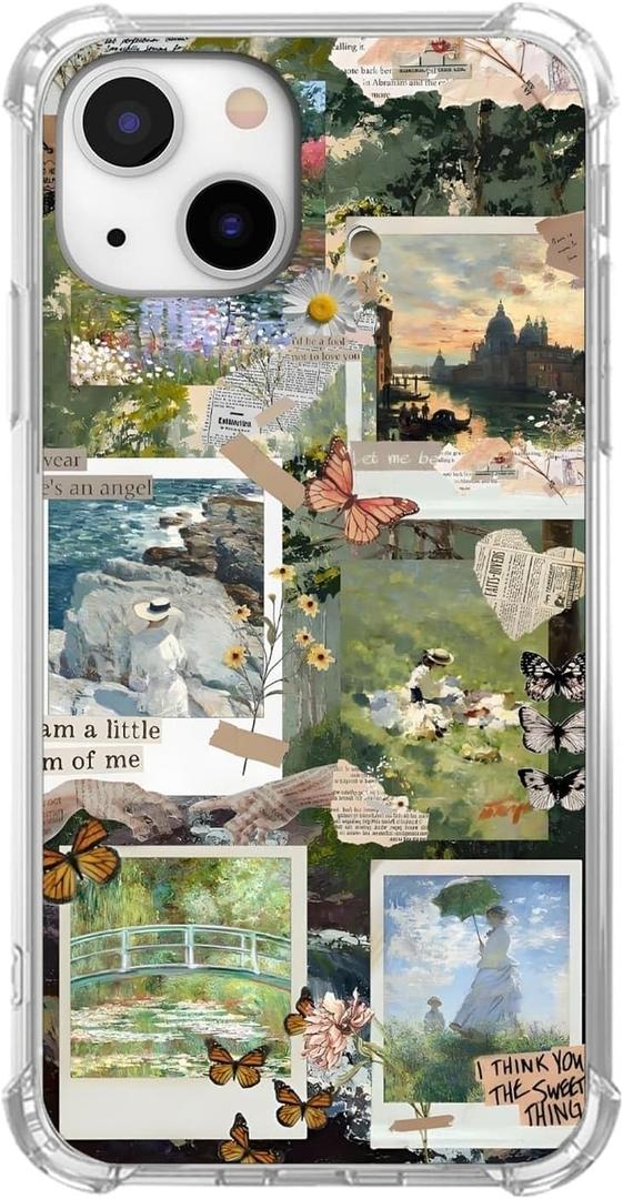 Vintage Art Collage Case for iPhone 15 Plus/14 Plus, Impressionism Style & Butterfly Pattern Case for Boys Girls,Trendy Cool Soft TPU Bumper Case for iPhone 15 Plus/14 Plus